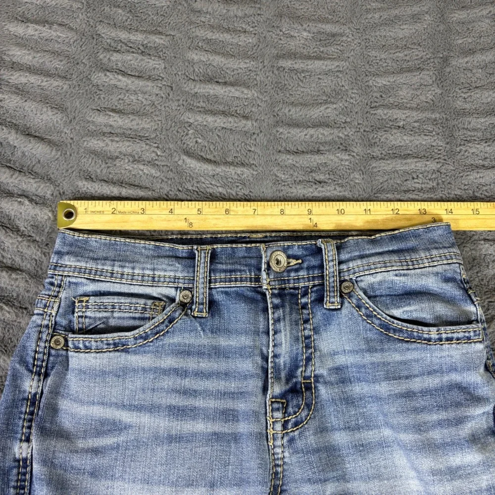 BKE Alec Slim Straight Jeans Mens 28x32 Medium Wash Blue Embroidered Denim AR817